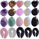 2Pcs Pink Opal Stone Ear Plug Heart Gauge Piercing Flesh Tunnel Earring