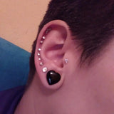 2Pcs Pink Opal Stone Ear Plug Heart Gauge Piercing Flesh Tunnel Earring