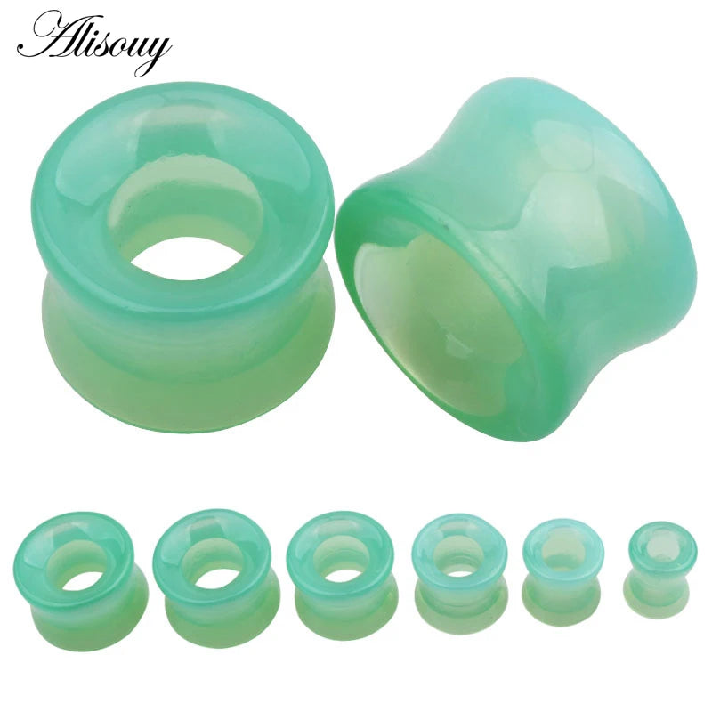 2Pcs Stone Ear Tunnel Plugs Mixed Styles Hollow Ear Flesh Gauges Piercing