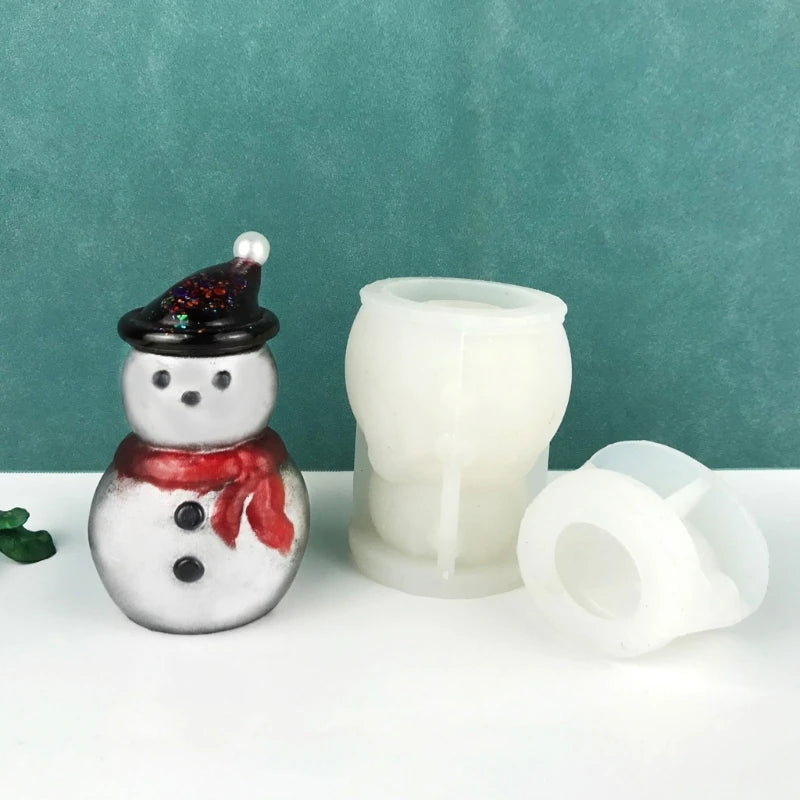 2Pcs Snowman Resin Jar Mould with Lids Silicone Mold