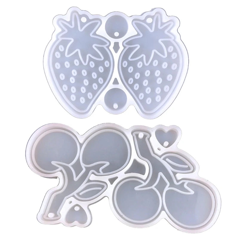 2Pcs Strawberry Cherry Pendant Earrings Epoxy Mold Silicone Resin Mold