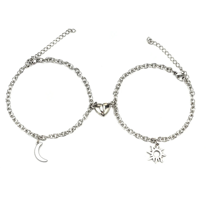 Sun Moon Charm Stainless Steel Bracelets Couples Jewelry
