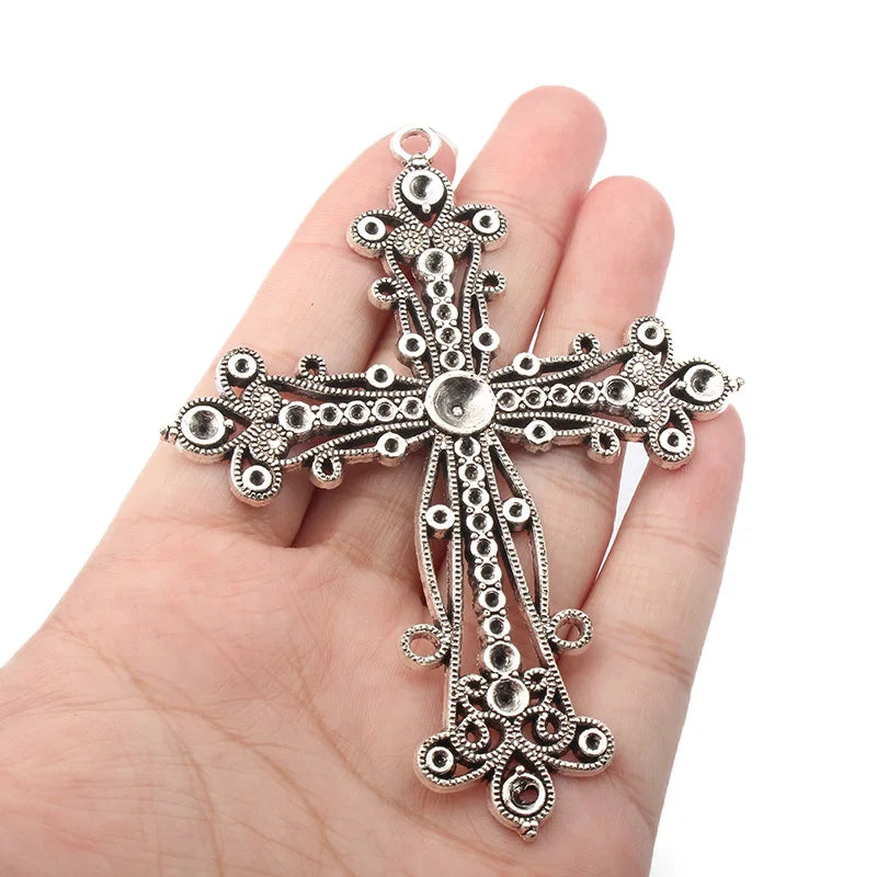 2Pcs Bronze Filigree Cross Charms Pendant for DIY Jewelry Making