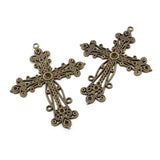 2Pcs Bronze Filigree Cross Charms Pendant for DIY Jewelry Making