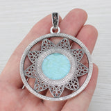 2Pcs Boho Round Flower Charms Pendant for DIY Necklace Making 61x55mm
