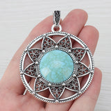 2Pcs Boho Round Flower Charms Pendant for DIY Necklace Making 61x55mm