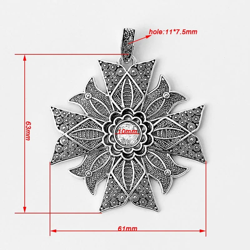 2Pcs Tibetan Silver Large Flower Charm Pendant With Round Blank Base Bezel