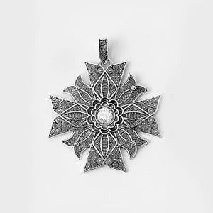 2Pcs Tibetan Silver Large Flower Charm Pendant With Round Blank Base Bezel