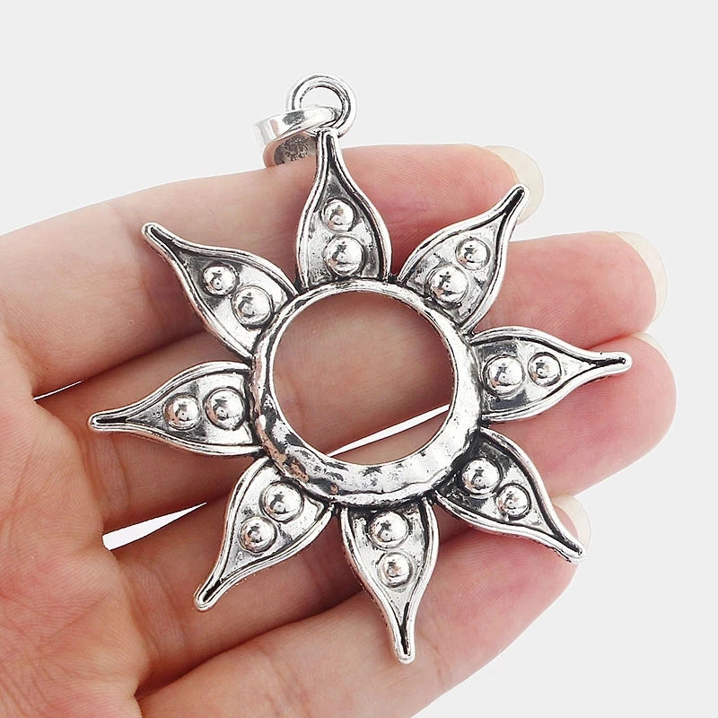 2Pcs Tibetan Silver Celestial Sun Charms Pendant for DIY Necklace Making