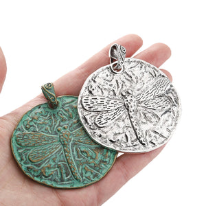 2Pcs Large Round Dragonfly Charms Pendant DIY Necklace Jewelry Making