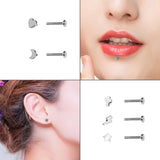2Pcs Titanium Lip Piercing Star/Cross/Lightning/Moon/Heart Tongue Nail Ear Studs