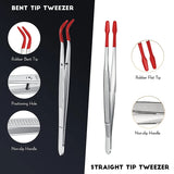 2Pcs Coated Tips Bent Flat Tweezers Jewelry Crafts Tools- Red