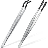 2Pcs Coated Tips Tweezers Set Bent Flat Jewelry Hobby Crafts Industrial Tools