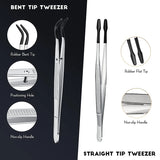 2Pcs Coated Tips Tweezers Set Bent Flat Jewelry Hobby Crafts Industrial Tools
