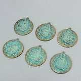 2Pcs Large Round Carved Tortoise Turtle Charms Pendant DIY Necklace Jewelry