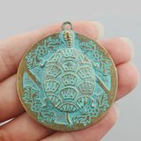 2Pcs Large Round Carved Tortoise Turtle Charms Pendant DIY Necklace Jewelry