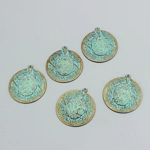 2Pcs Large Round Carved Tortoise Turtle Charms Pendant DIY Necklace Jewelry