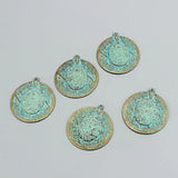 2Pcs Large Round Carved Tortoise Turtle Charms Pendant DIY Necklace Jewelry