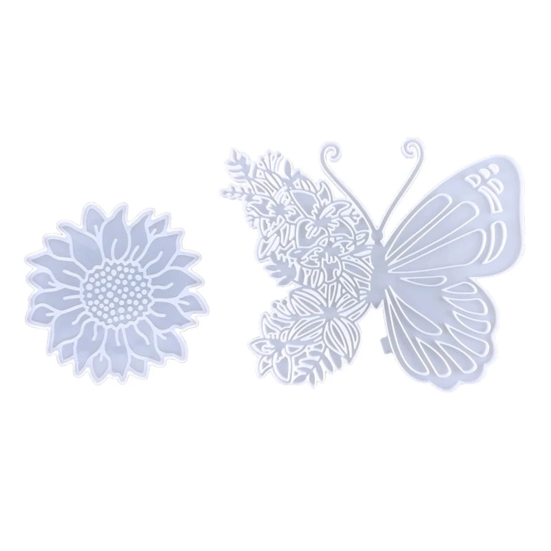 2Pcs Wall Hanging Resin Butterfly Sunflower Epoxy Mould DIY Craft Home Decor