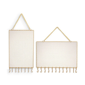 Wall Mounted Jewelry Organizer Diamond Grid Shape with Hooks