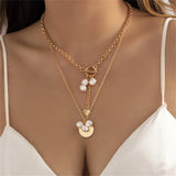 2Pcs Irregular Pearls Pendant Multilayer Necklaces Punk Jewelry