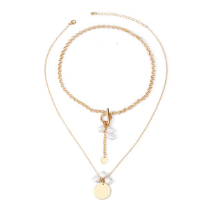 2Pcs Irregular Pearls Pendant Multilayer Necklaces Punk Jewelry