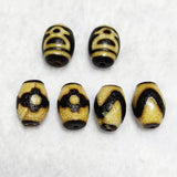 2Pcs Tibetan God of Wealth 3 Eyes Totem Dzi Beads 10*13mm Weathered Old Agate