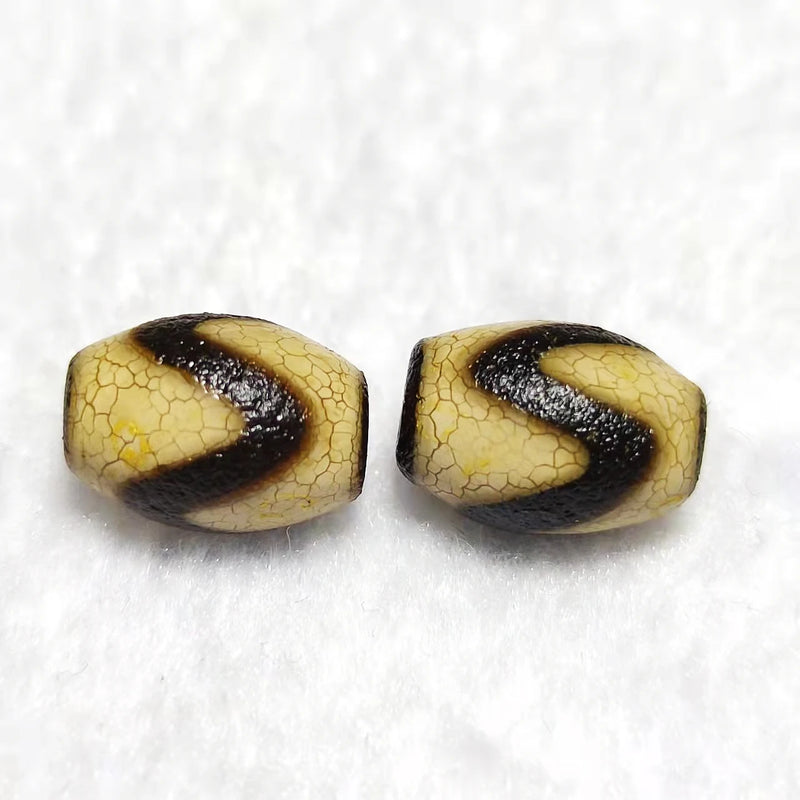 2Pcs Tibetan God of Wealth 3 Eyes Totem Dzi Beads 10*13mm Weathered Old Agate