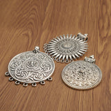 2Pcs Tibetan Silver Large Boho Flower Medallion Circles Charms Pendants