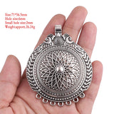 2Pcs Tibetan Silver Large Boho Flower Medallion Circles Charms Pendants
