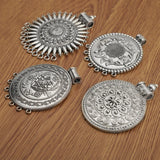 2Pcs Tibetan Silver Large Boho Flower Medallion Circles Charms Pendants