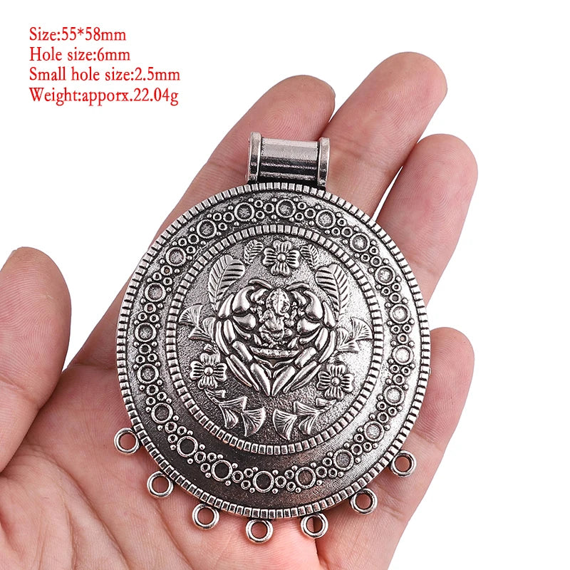 2Pcs Tibetan Silver Large Boho Flower Medallion Circles Charms Pendants