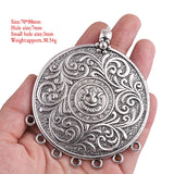 2Pcs Tibetan Silver Large Boho Flower Medallion Circles Charms Pendants