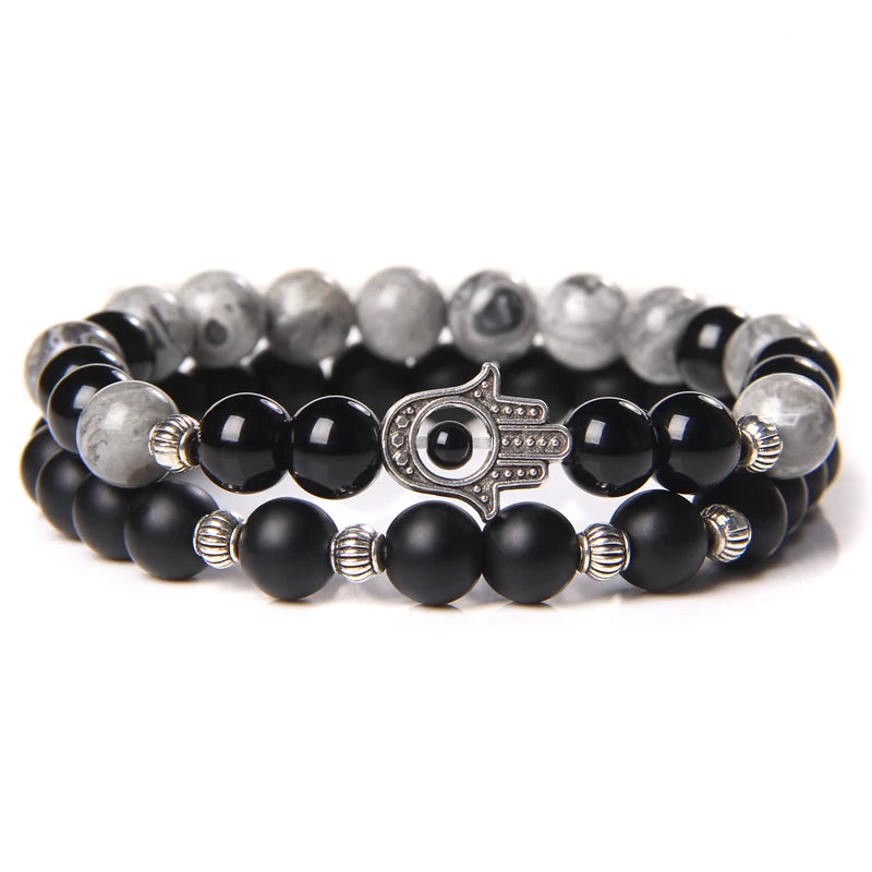 Distance Beaded Bracelet Natural Stone Strand Bracelets for Couple