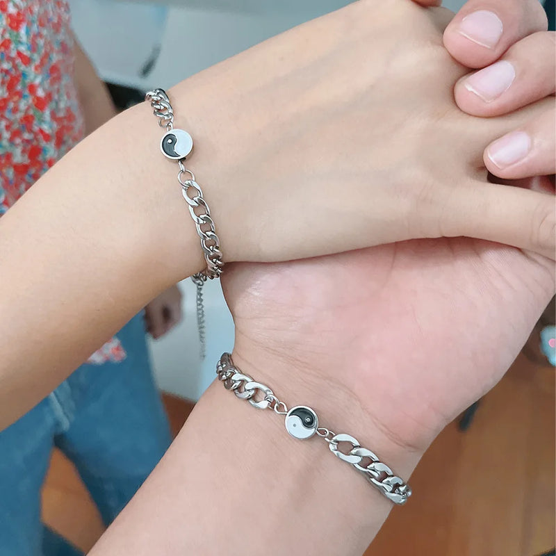 Dragon Tai Chi Stainless Steel Bracelet Yin Yang Couple Set