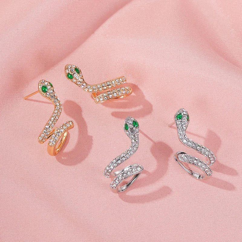 2Pcs Snake Clips On Earrings Vintage Zircon Ear Cuff Punk Ear Cuff