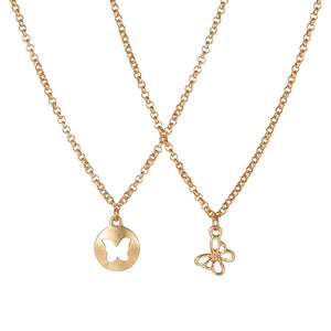 2Pcs Butterfly Pendant Necklace Set Light Temperament Collarbone Chain