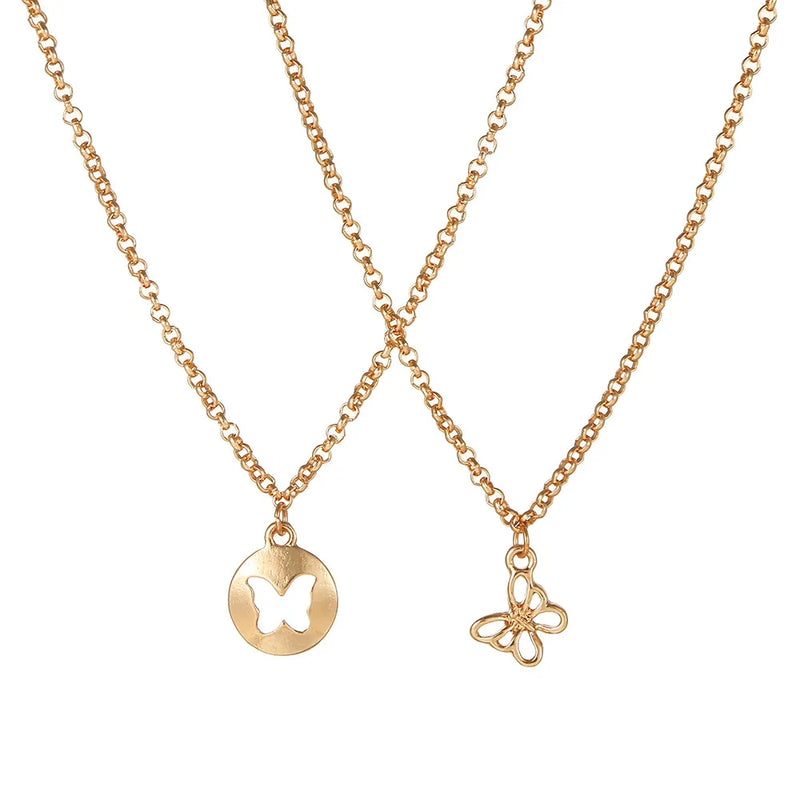 2Pcs Butterfly Pendant Necklace Set Light Temperament Collarbone Chain