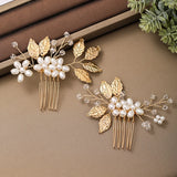 Bridal Hair Comb Golden Leaves Wedding Hairpin Jewelry