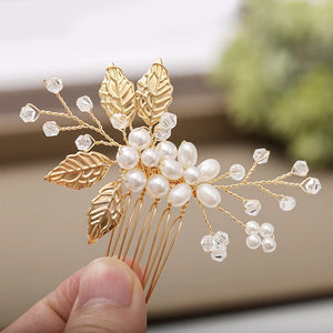 Bridal Hair Comb Golden Leaves Wedding Hairpin Jewelry