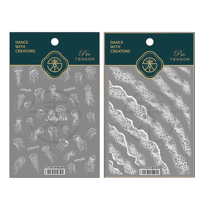 2Pcs Jellyfish Nail Art Stickers Decals Self-Adhesive DIY Nail Decor
