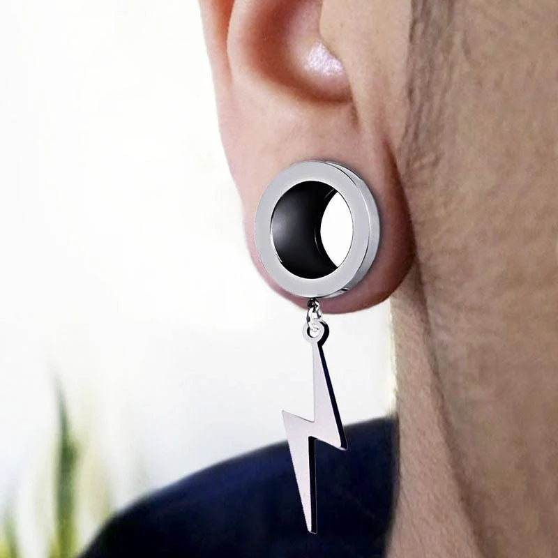 2Pcs Stainless Steel Ear Tunnel Ear Plug Lightning Ear Gauges Flesh Piercing
