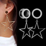 2 Stainless Steel Star Ear Tunnel Plugs 4-25mm