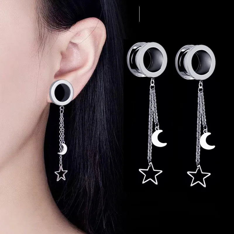 Sun Moon Dangle Stainless Steel Ear Tunnel Plugs Body Piercing