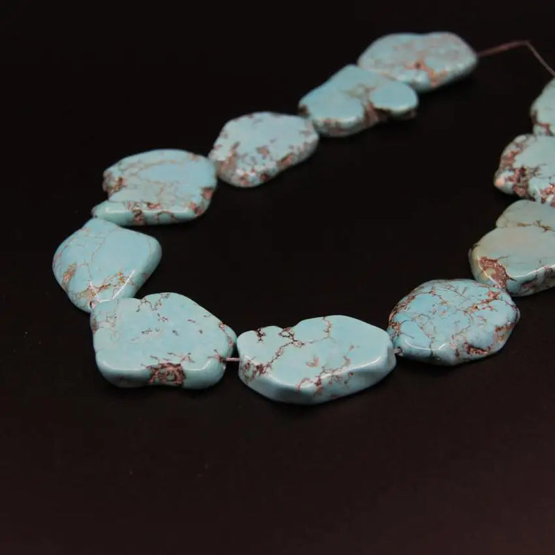 2 Turquoise Slab Slice Beads, Raw Magnesite Howlite Nugget Pendant
