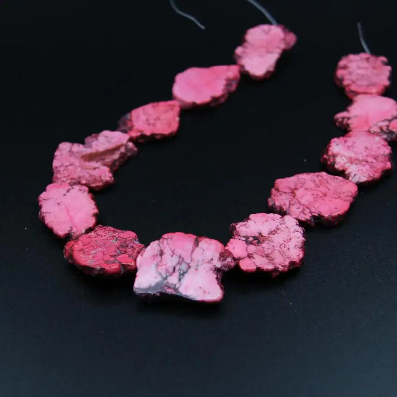 2 Natural Raw Turquoises Nugget Beads, Pink Howlite Magnesite Pendant Necklace