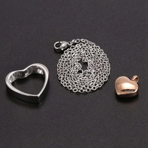 Double Heart Rose Cremation Urn Necklace Pendant Ashes Memorial