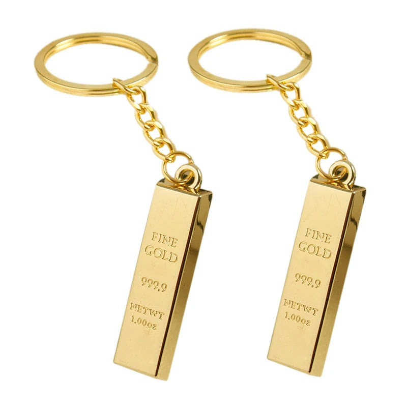 2X Faux 9999 Tone Bar Pendant Key Chain Ring