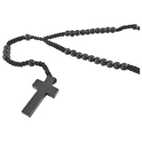 Wooden Cross Pendant Necklace Rosary Chain 24 Inches Retro Man Woman
