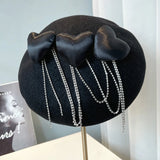 Beret Hat with Rhinestone Chain, Painter Hat, Show Face Small